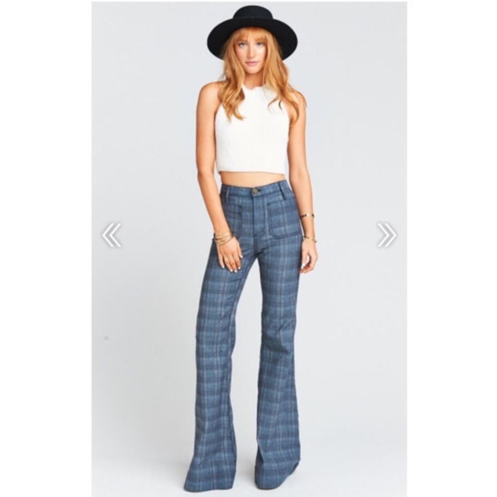Farrah Plaid High Waisted Flare Jeans